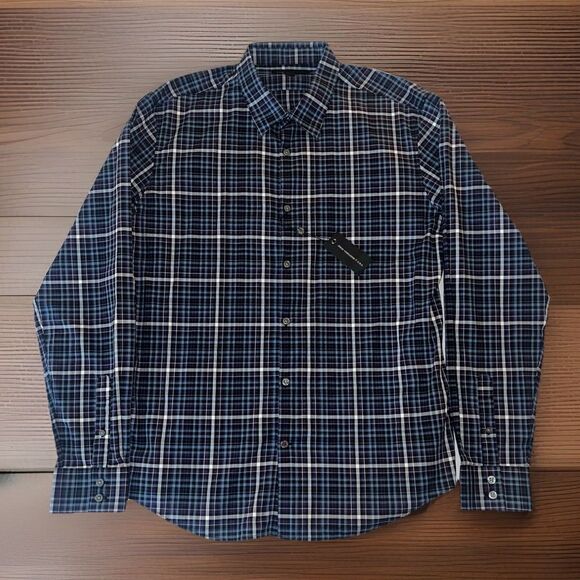 John Varvatos Men’s Button Down Plaid Shirt Large Purple Blue W184V3B-71JA - Picture 1 of 7
